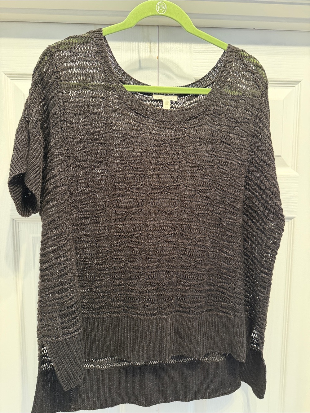 Eileen Fisher Brown Open-Knit Scoop Neck Sweater